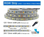 Гибкая светодиодная лента SMD RGBCW 5050 60 светодиодов/метр, RGB + белый цвет, влагозащищенная IP67