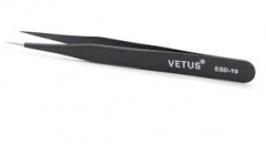 Пинцет VETUS ESD-10 круглый, острый, плоский, черный, антистатический пинцет из нержавеющей стали