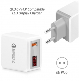 Адаптер питания - зарядное устройство AC 100-240В - DC 18 Вт USB QC3.0 5В 3А, 9В 2А, 12В 1.5А с вольтметром и амперметром (для зарядки планшетов и смартфонов)