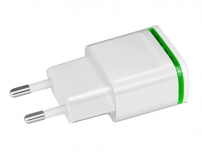 Адаптер питания AC 100-240В - DC 5В 1.0 + 2.1 А два порта USB с зеленой подсветкой (для зарядки планшетов и смартфонов)