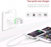 Адаптер питания AC 100-240В - DC 5В 1.0 + 2.1 А два порта USB с зеленой подсветкой (для зарядки планшетов и смартфонов)
