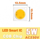 Сверхяркий светодиод 5W белый цвет (5800-6500K, 500 lm, 220-240В AC) 13.5*13.5мм