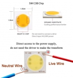 Сверхяркий светодиод 5W белый цвет (5800-6500K, 500 lm, 220-240В AC) 13.5*13.5мм