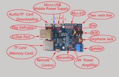 Аудио модуль MP3+WMA +WAV Decoder,  2W, TF Card, Audio AUX, управление с пульта