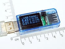Электронный портативный OLED USB-тестер 9 в 1 (напряжение  3.30-33В, ток 0-5А, мощность, емкость, температура, время зарядки) USB2.0, 3 разряда, синиЙ, белый, черный