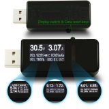 Электронный портативный OLED USB-тестер 9 в 1 (напряжение  3.30-33В, ток 0-5А, мощность, емкость, температура, время зарядки) USB2.0, 3 разряда, синиЙ, белый, черный
