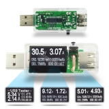 Электронный портативный OLED USB-тестер 9 в 1 (напряжение  3.30-33В, ток 0-5А, мощность, емкость, температура, время зарядки) USB2.0, 3 разряда, синиЙ, белый, черный