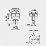 Тумблер двухвыводной 2 pin 6А 250В / 10A 125В 14*15мм