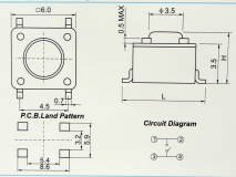 Кнопка тактовая, без фиксации SMD 6 * 6 * 4,5 мм