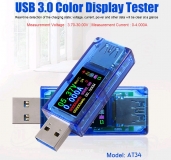 Электронный портативный USB тестер AT34 с полноцветным ЖК дисплеем (напряжение, ток, мощность, емкость, температура)