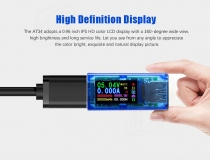 Электронный портативный USB тестер AT34 с полноцветным ЖК дисплеем (напряжение, ток, мощность, емкость, температура)