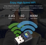 Мини WiFi Dual Band USB адаптер 600Mbps 802.11ac/n/g/b wifi Adapter 2.4 + 5 ГГц, чип RTL8811, встроенная флеш-память с драйвером