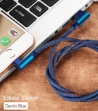 Кабель USB Lightning 8pin 1м угловой, ток 2А, повышенная прочность, отделка джинсовая ткань