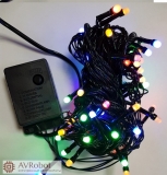 Новогодняя гирлянда светодиодная линейная LED-100 (50 светодиодов 5мм прозрачный мультицвет 8 режимов), длина 5.4 метра, тёмный провод, 220В