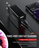 Адаптер питания - зарядное устройство AC 100-240В - 3 порта USB, 2 USB 5В 2А и порт USB QC3.0 5В 3А - 9В 2А - 12В 1.6А, с вольтметром и амперметром (для зарядки планшетов и смартфонов)