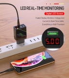 Адаптер питания - зарядное устройство AC 100-240В - 3 порта USB, 2 USB 5В 2А и порт USB QC3.0 5В 3А - 9В 2А - 12В 1.6А, с вольтметром и амперметром (для зарядки планшетов и смартфонов)