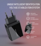 Адаптер питания - зарядное устройство AC 100-240В - 3 порта USB, 2 USB 5В 2А и порт USB QC3.0 5В 3А - 9В 2А - 12В 1.6А, с вольтметром и амперметром (для зарядки планшетов и смартфонов)