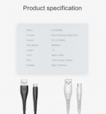 Кабель USB Lightning 8pin - USB 0.5м, максимальный ток 3А, защите от изломов, INIU, для Apple iPhone Ipad