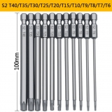 Набор магнитных бит 100мм S2 Torx T5, T6, T7, T8, T9, T10, T15, T20, T25, T30, T40, 11 предметов