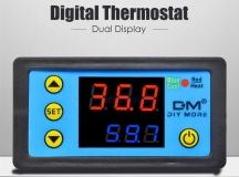 Цифровой контроллер температуры с термопарой, W3231, -55°С ~ +120°C, 24В, ток управления 10A, красный + синий дисплей