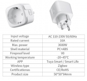 Умная ZigBee розетка TUYA для приложения Smart Life, 16A, с функцией измерения потребляемой мощности, управление нагрузкой через интернет (Google Home, голосовое управление Alexa, Yandex Алиса)