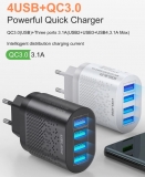 Адаптер питания - зарядное устройство AC 100-240В - 4 порта USB, 3 USB 5В 2А и порт USB QC3.0 5В 3А - 9В 2А - 12В 1.5А USLION (для зарядки планшетов и смартфонов)