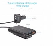 5-ти портовый автомобильный интеллектуальный USB-адаптер от прикуривателя 50Вт, 5В 9.6А, QC3.0 9В - 12В