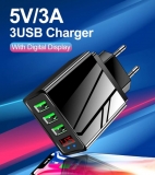 Адаптер питания - зарядное устройство AC 100-240В - DC 5В 3А три порта USB с вольтметром