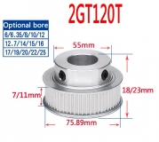 Шкив (ролик) 120-GT2-6 BF алюминиевый для GT2-ленты шириной 6мм, 120 зубьев, на вал 6,35мм