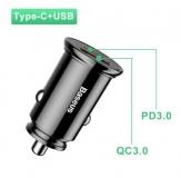 Мощный адаптивный двойной USB-адаптер от прикуривателя Baseus Quick Charge QC4.0 QC3.0, 5В 4.5А, 9В 3А, 12В 2.5А, 30Вт, USB + PD
