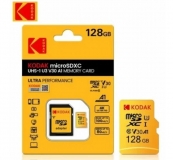 Карта памяти KODAK MicroSDHC 128Гб, Class 10 UHS-1 U3 V30 A1 memory card + SD адаптер, скорость 100Мб/с, влагозащищенная