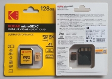 Карта памяти KODAK MicroSDHC 128Гб, Class 10 UHS-1 U3 V30 A1 memory card + SD адаптер, скорость 100Мб/с, влагозащищенная