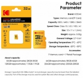 Карта памяти KODAK MicroSDHC 128Гб, Class 10 UHS-1 U3 V30 A1 memory card + SD адаптер, скорость 100Мб/с, влагозащищенная