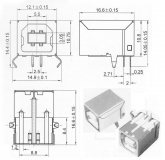 Разъем гнездо на плату USB (тип USB-B (мама) под 90 градусов контактный разъем)