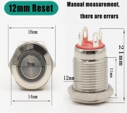 Кнопка 12мм 4 контакта, High Round, Reset(Momentary), белая подсветка (3-6В)