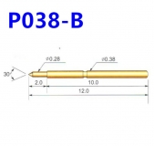 Пружинный контакт-зонд P038-B1, (12мм, диаметр 0.38мм, давление пружины 40г, контакт 0.28мм)
