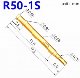 Гнездо (гильза) для пружинного контакт-зонда R50-1S, (17.5мм, диаметр хвостовика 0.86мм, глубина 12.5мм, бортик 0.98мм)