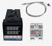 Двойной цифровой регулятор температуры REX-C100 FK02-V*AN с термопарой типа K, 0° ~ +400° 100 ~ 250V, SSR выход + SSR реле 25А