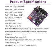 Модуль ИБП 40W с DC-DC преобразователем напряжения, вход 12.6В, выход 5В, 9В, 12В, для аккумуляторов 3S 11.1В/12.6В (UPS)