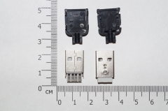 Разъем USB на кабель (папа) черный пластиковый на защелках