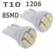 Светодиодная лампа для автомобиля цоколь T10, 12В, 8 SMD светодиодов 1206/3020