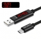 Кабель USB - USB Type C 1м 3А с встроенным вольтметром и амперметром, нейлоновая + металлическая помехозащищенная оплетка